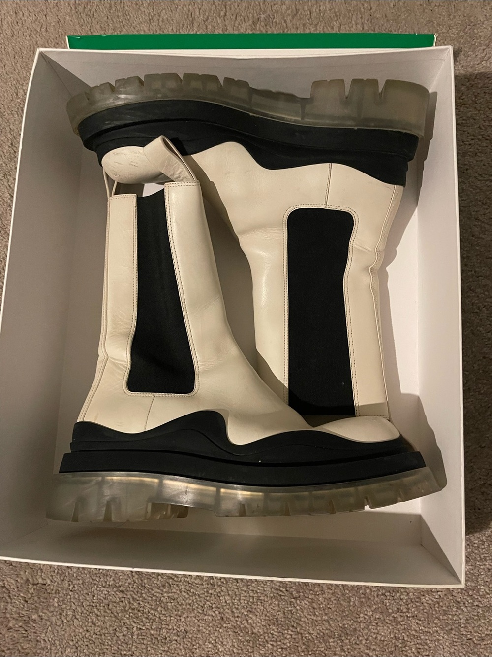 Bottega Veneta White and Black Lug Boots